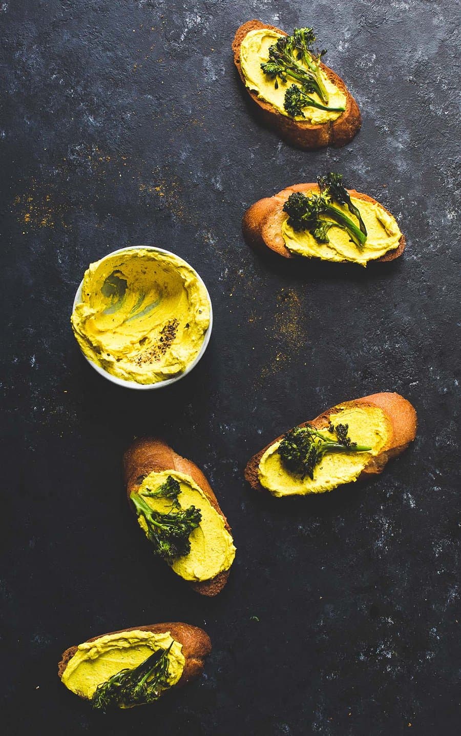 Photo of Roasted Broccoli and Turmeric Goat Cheese Crostini