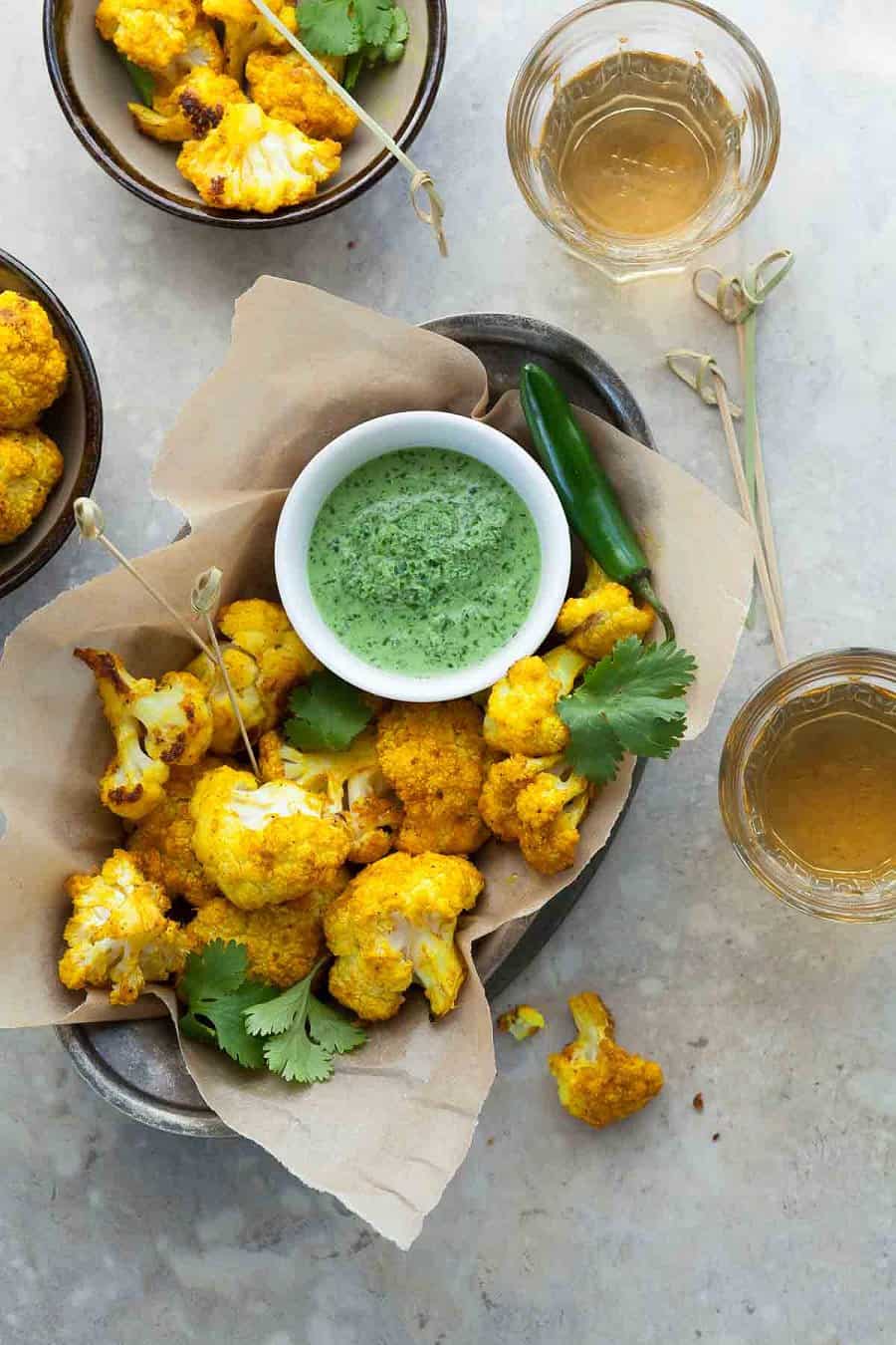 Photo of Turmeric Roasted Cauliflower Poppers With Cilantro Chutney