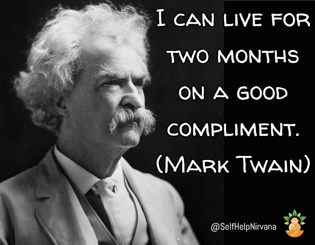 Illustrated quote about compliments by Mark Twain