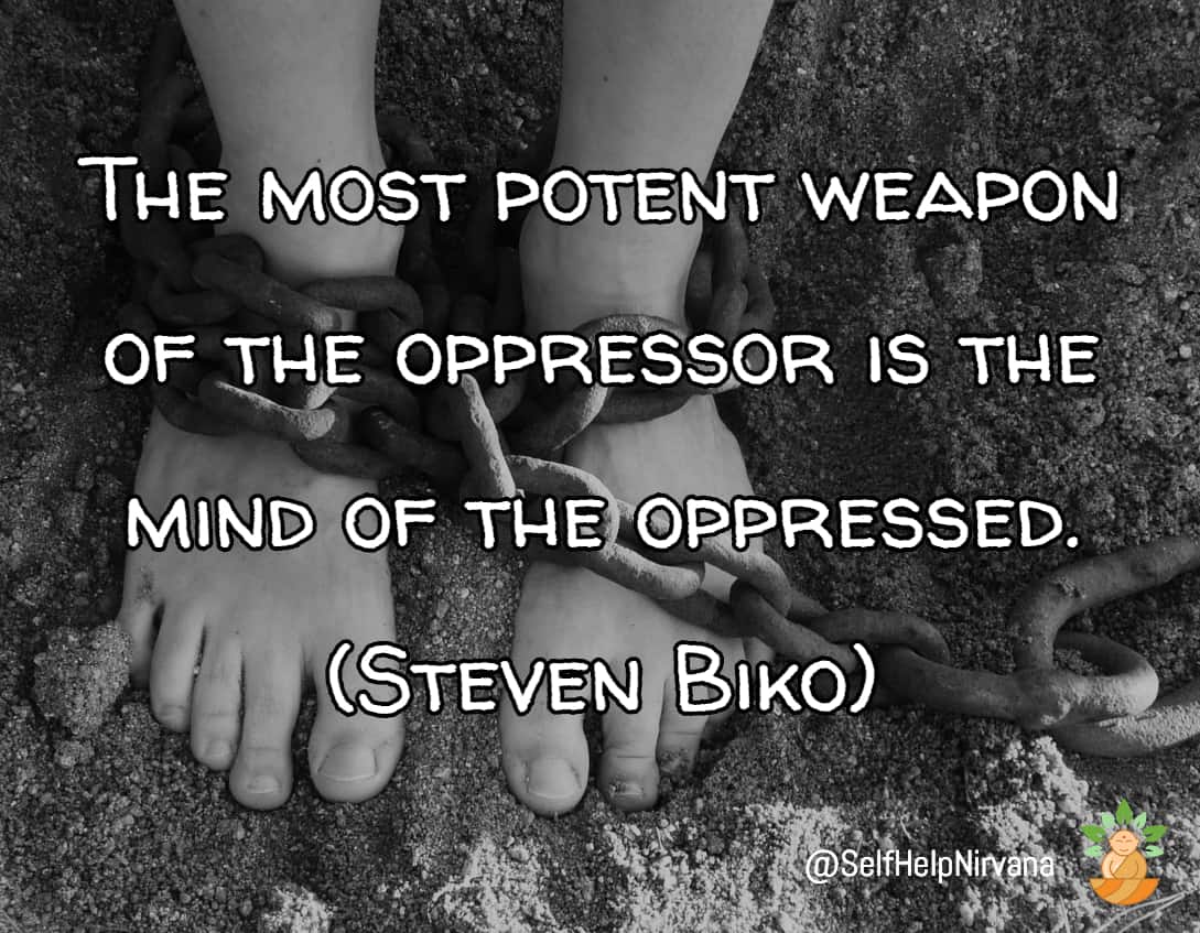 Illustrated quote by Steven Biko about oppression