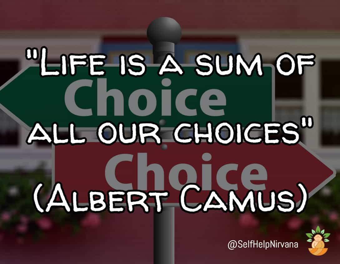 Illustrated quote by Albert Camus about choices