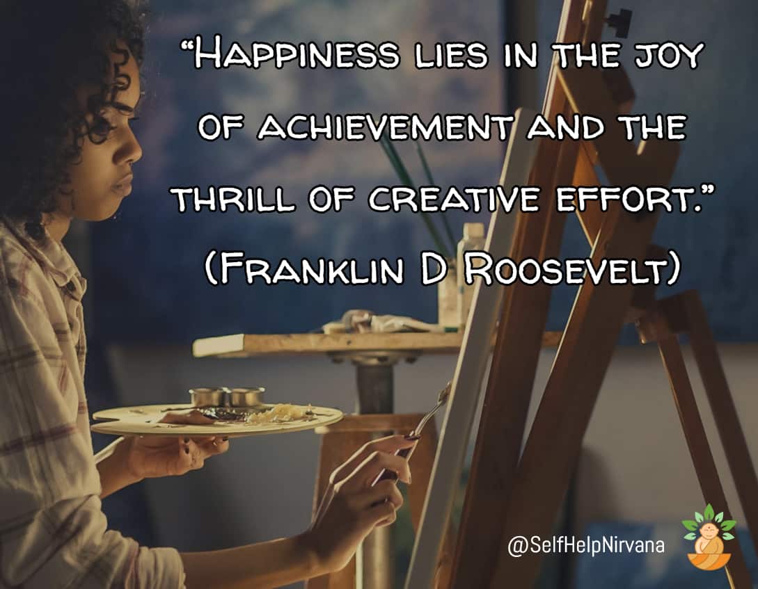 Illustrated quote by Franklin D Roosevelt about happiness