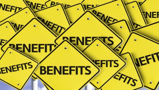 Benefits written on multiple road signs