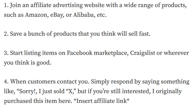 Screenshot of unethical affiliate marketing tactic